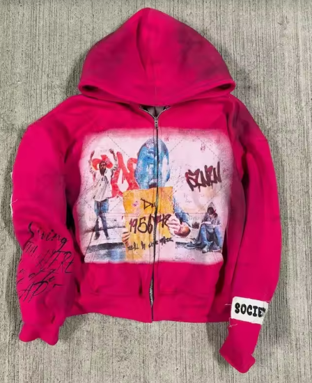 Distressed Zip Up Hoodie