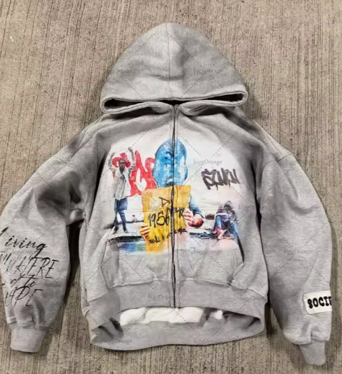 Distressed Zip Up Hoodie