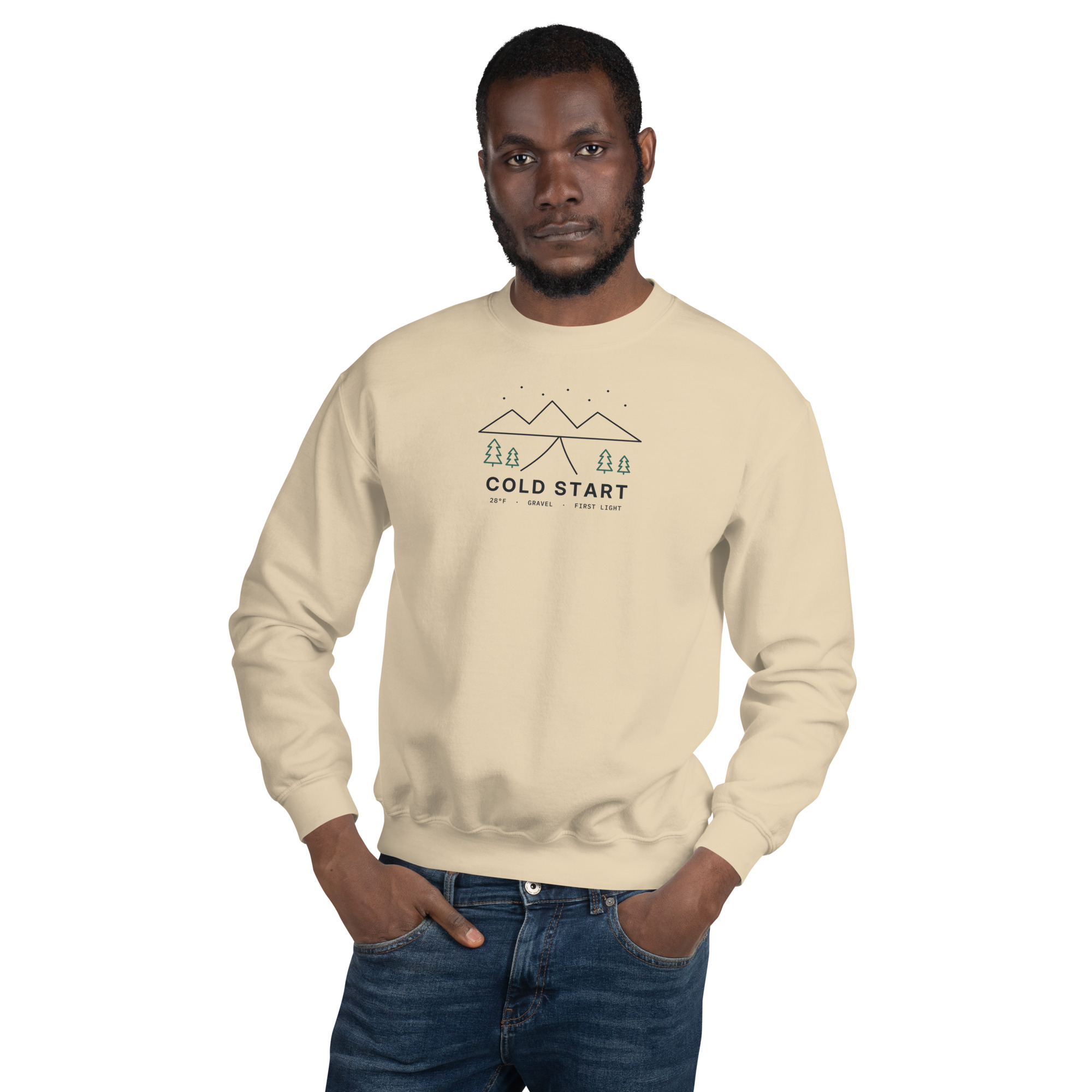 Sand Cold Start sweatshirt, on model