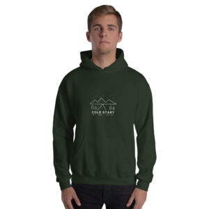 Forest Green Cold Start hoodie, front on model