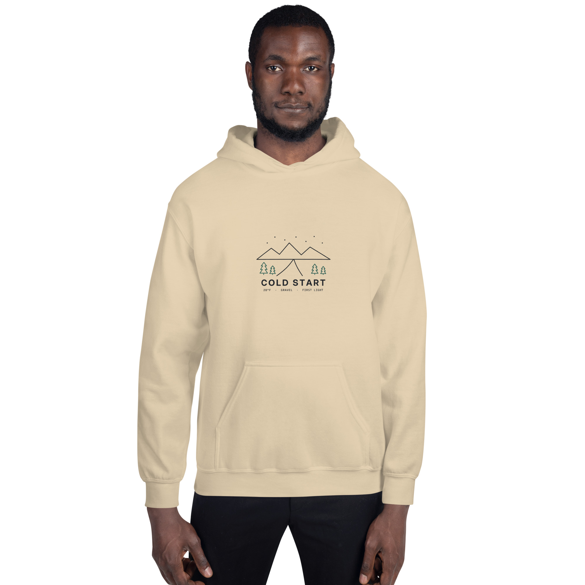 Sand Cold Start hoodie, on model