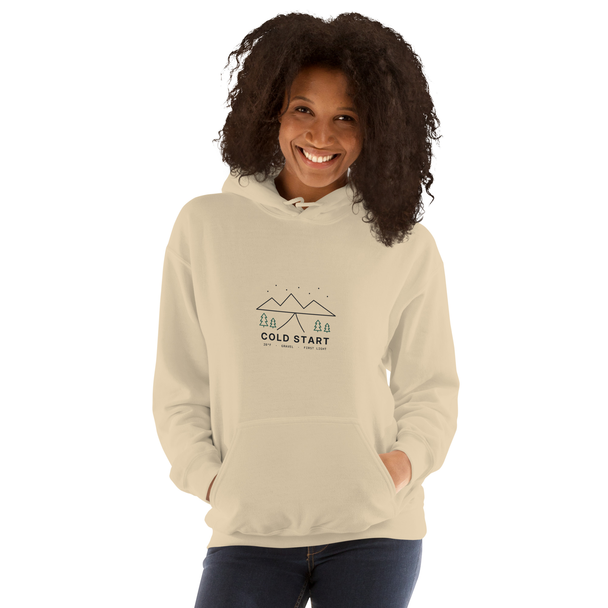 Sand Cold Start hoodie, on model