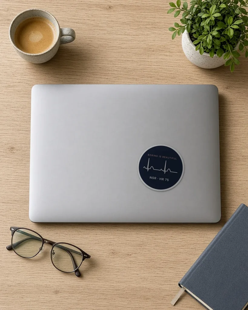 Single 3×3 in NSR · HR 75 nurse sticker, styled lifestyle shot 1