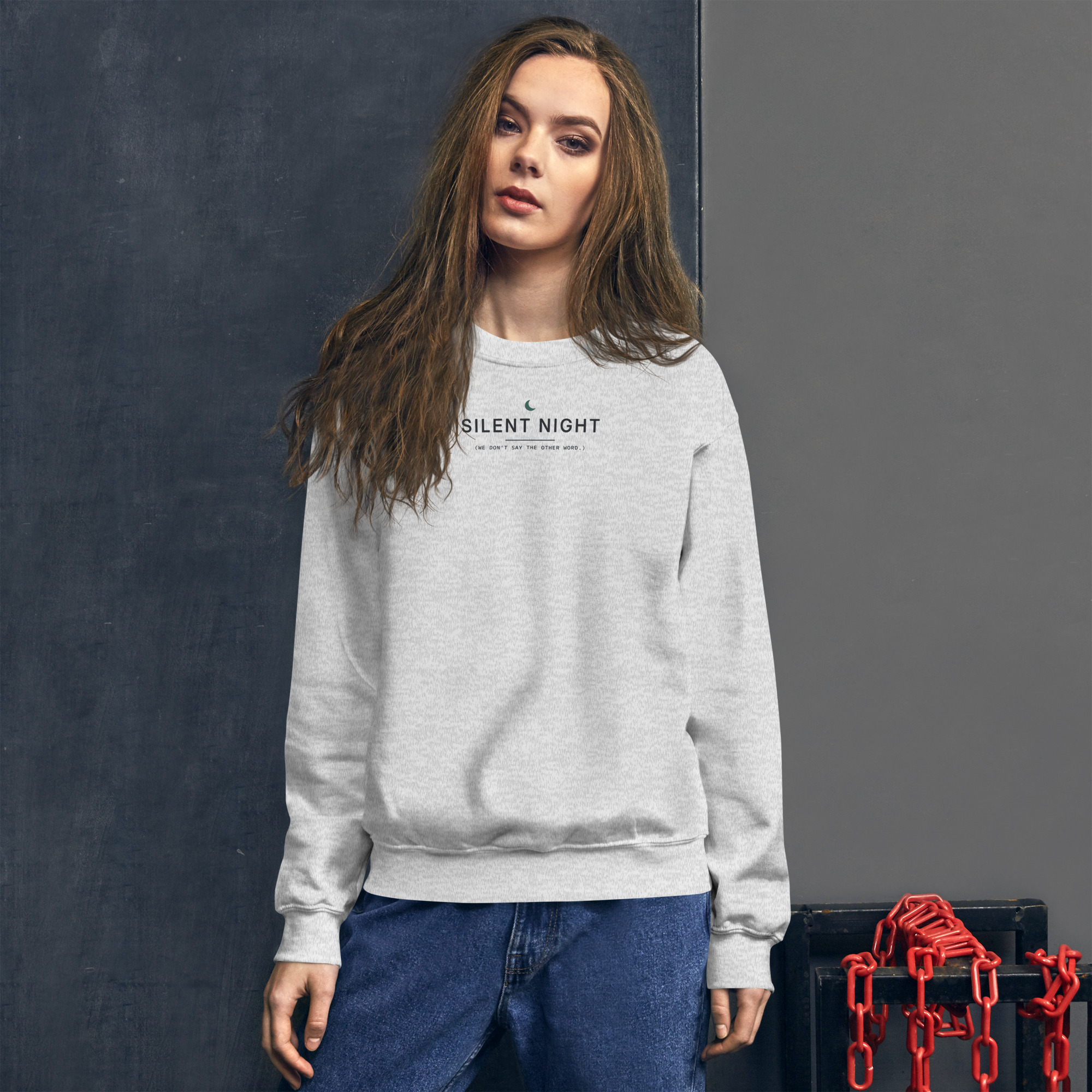 Ash Silent Night sweatshirt, on model