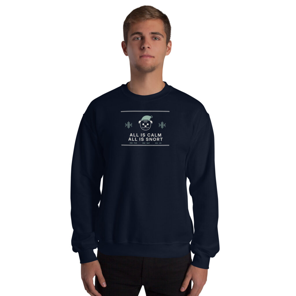 Navy All Is Snort sweatshirt, front on model