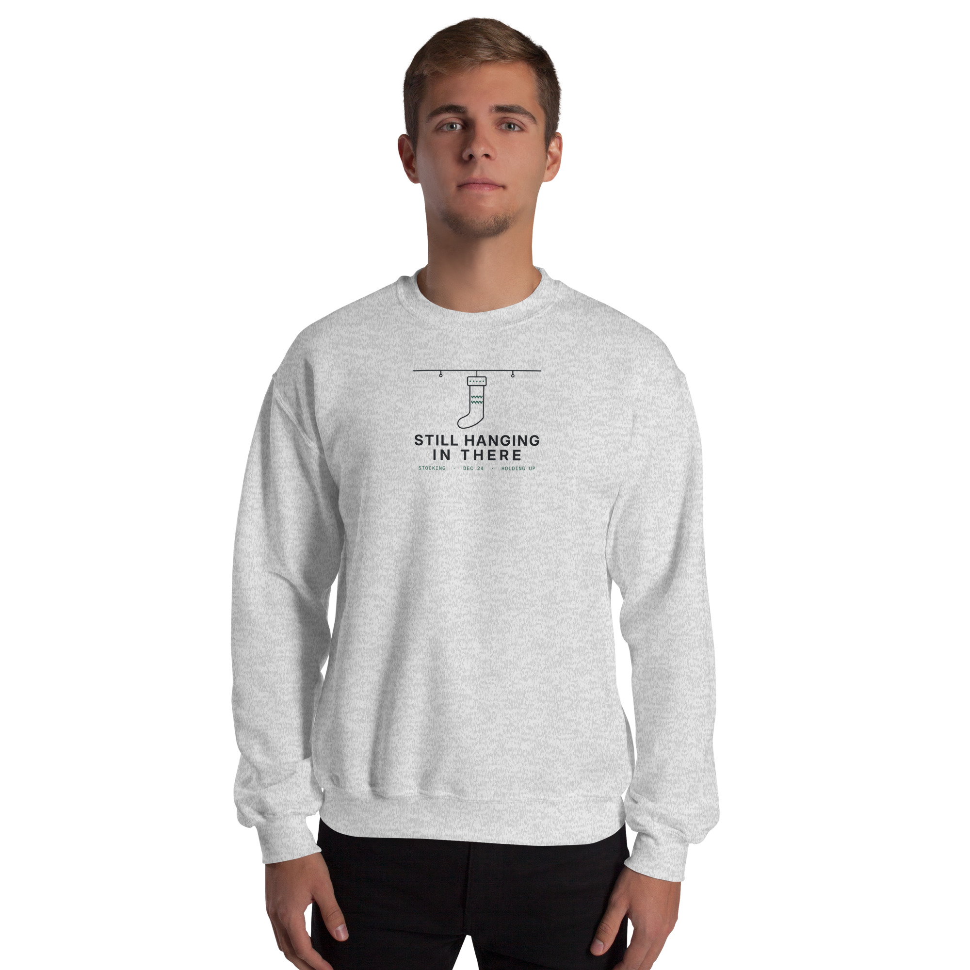 Ash Still Hanging In There sweatshirt, front on model